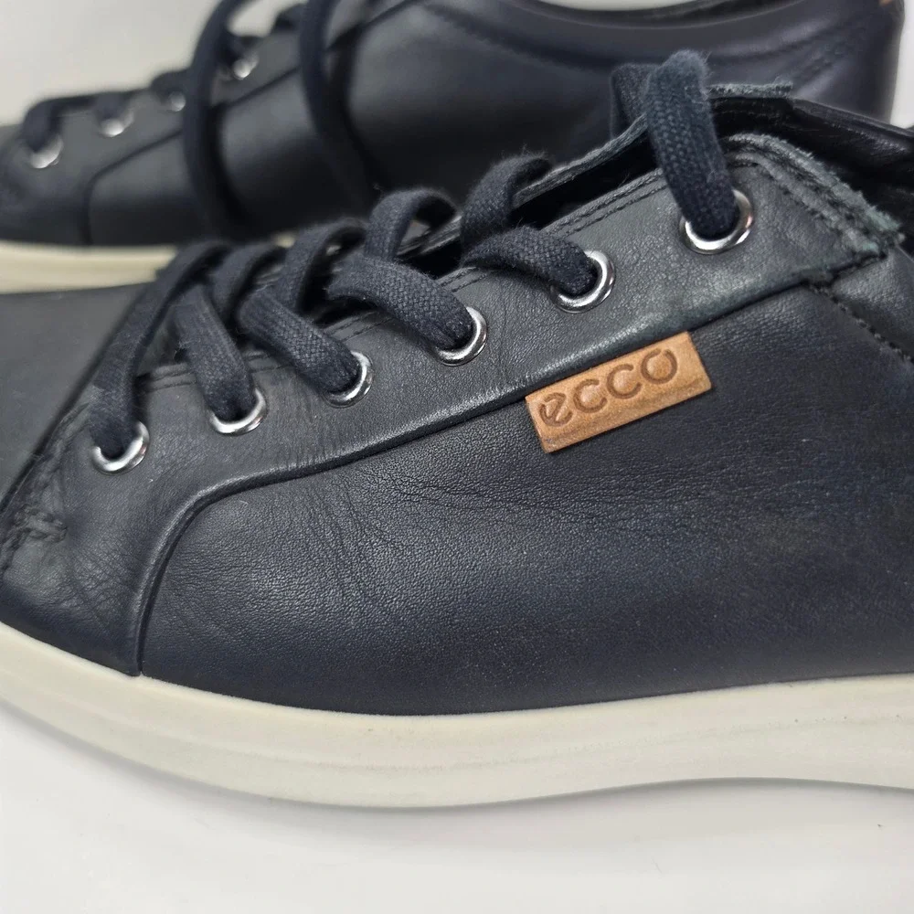 ECCO Soft 7 Mens Black Leather Sneakers Lace Up Comfort Walking Shoes Size 44 10